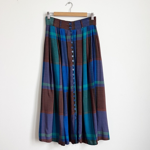 Vintage Dresses & Skirts - Vintage 80s Plaid Colorful Midi Skirt